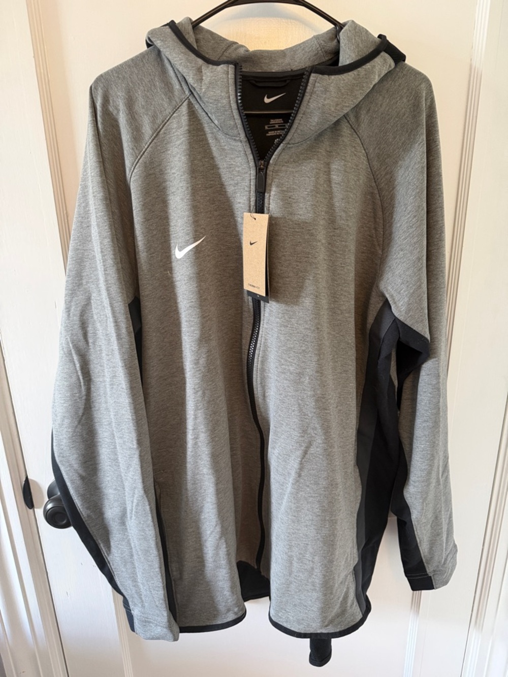 Nike Men's Light Gray and Black Lightweight Zip Hoodie Jacket